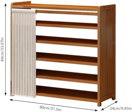 Shoe Rack with Cover, 6-Tier Bamboo Shoe Cabinet, Anti-Tipping Free-Standing ...