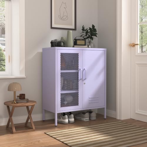 Purple Metal Storage Cabinet with Adjustable Shelf, Lockable 2 Door Sideboard...