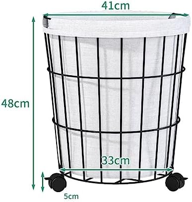 Rolling Laundry Basket, Laundry Basket Shelf Metal Storage Cart with Wheels a...