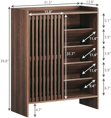 HUAHUU 5-Tier Shoe Cabinet with Sliding Shutter Doors, Wooden Shoe Storage Ca...