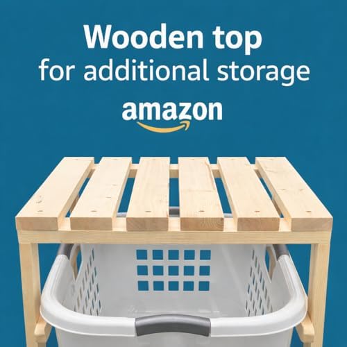 4 Tier Narrow Solid Wood Laundry Basket Storage Organizer