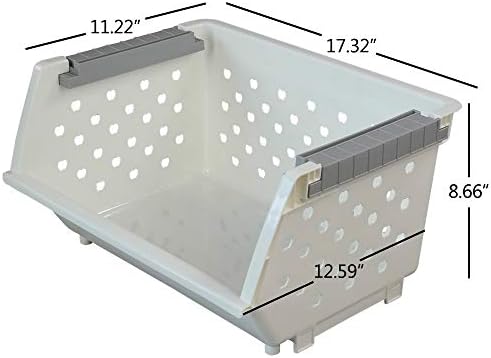 3-Pack White Plastic Kitchen Stackable Storage Baskets