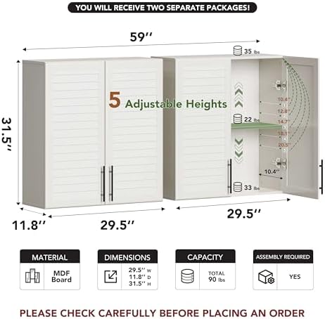 FIMELLO 59’’ Laundry Room Cabinets Wall Mounted, Kitchen wall Cabinet, Bathro...