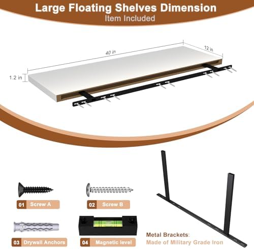 40 Inch Floating Shelf 1 Pack Large Floating Shelves for Wall No Drilling Acc...