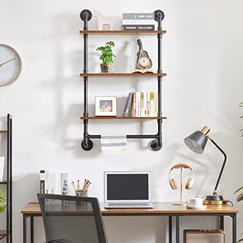 IBUYKE 3-Tiers Industrial Pipe Shelves with Towel Bar RF-TM015