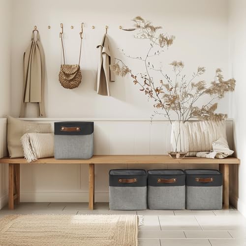 Patvingot Fabric Storage Cubes 11", 6 Pack, with PU Pull Handles,Foldable