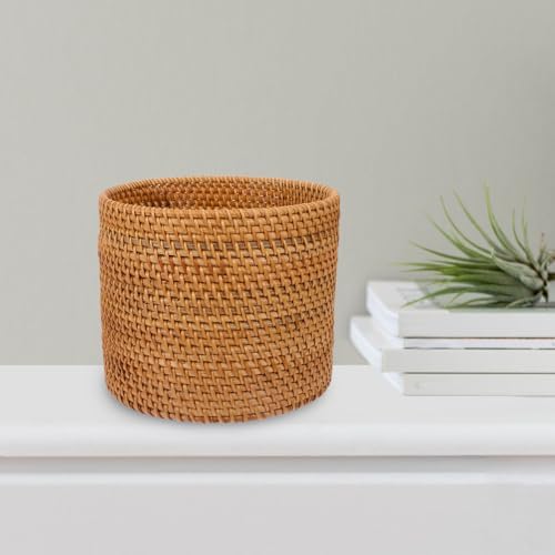 Mikikit Rattan Fruit Storage Basket 7.87 X 7.87 X 6.49 in Round Wicker Basket...