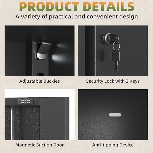 71''H Metal Garage Storage Cabinet with Wheels, Broom Cabinet with Lock
