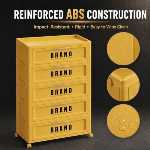 Foldable Storage Cabinet with Doors & Locking Wheels, 5-Tier Large-Capaci...