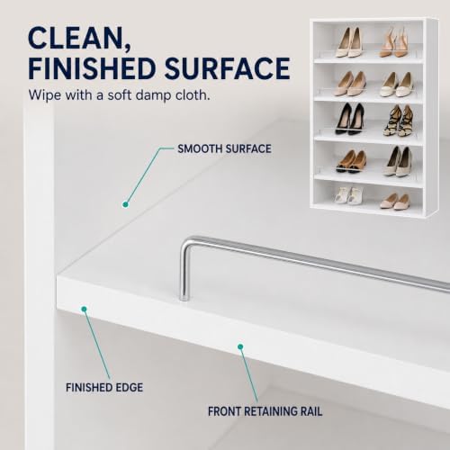 Wall-Mounted Wood Closet Shoe Organizer with Shelves, 25.5", White
