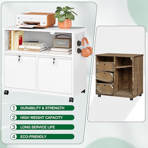 Metal File Cabinet,2 Drawer Lateral Filing Cabinet with Lock,Rolling Printer ...