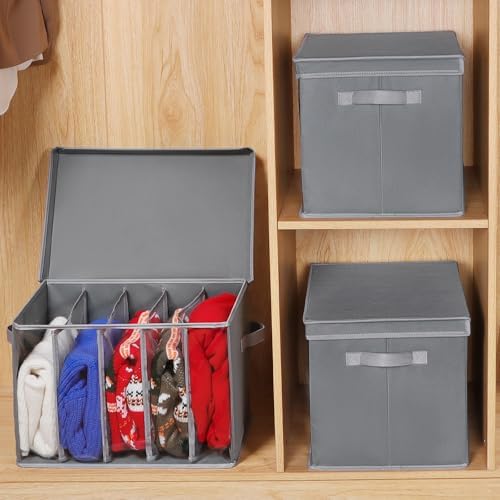 Zilink Sweater Storage for Closet Wardrobe Clothes Organizer, Grey, 3 Pack