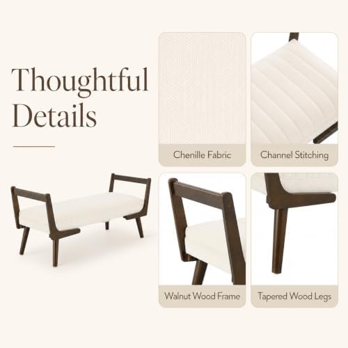 52" Upholstered Bench, Beige Chenille, Walnut Legs