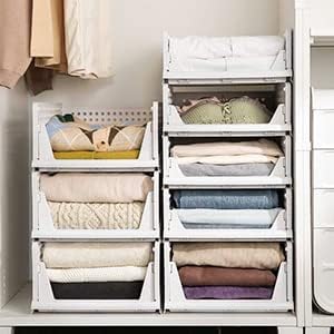 Phyllia 4 Pack Closet Organizers Stackable Storage Bins, Plastic Collapsible ...