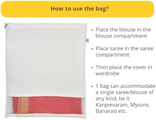 Reusable Cotton Saree Cover with Blouse compartment big size for Storage, War...