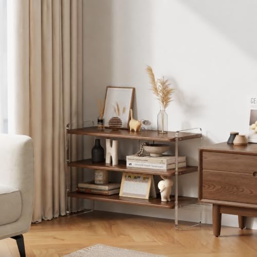 3-Tier Shoe Rack, Wood Acrylic Shoe Shelf, Walnut, 29" W
