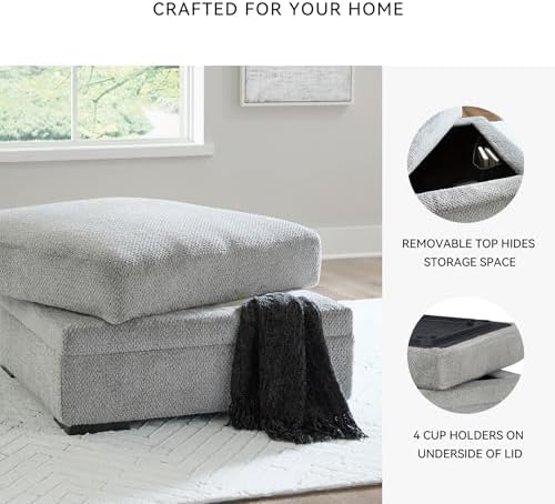 Signature Design by Ashley Square Ottoman with Storage and Cup Holders