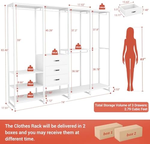 Aheaplus Wood Clothes Rack Wardrobe Closets for Hanging Clothes Heavy Duty Ga...