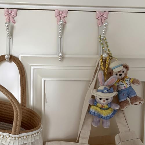 3 Packs Pink Bow Knot Over The Door Hooks,Metal Dual Hook Hanger for Coats, J...