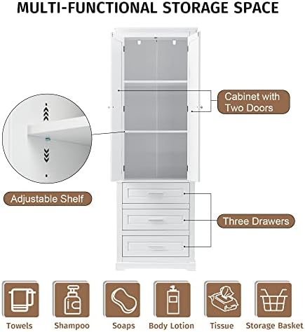 Polibi Tall Storage Cabinet with 3 Drawers, 3-Tier Adjustable Shelves & 2...