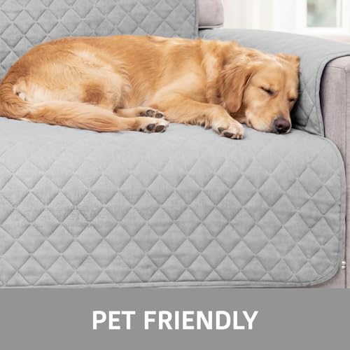 Sofa Shield 100% Waterproof Couch Cover with Patented Straps, Slip & Stain Resistant Furniture Protector, Machine Washable Sofa Slipcover for Dogs Cats Pets Kids, 70 inch Seat, Light Gray