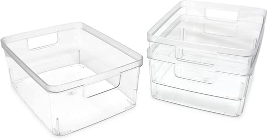 Isaac Jacobs 3-Pack Medium Clear Storage Bins w/Cutout Handles, Plastic - Image 2