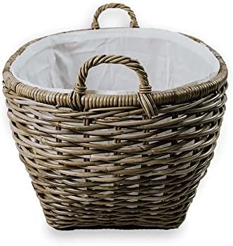 The Basket Lady Oval Kubu Wicker Laundry Basket, Serene Grey
