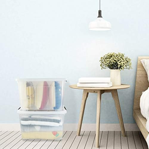 Kekow 70 L Clear Large Storage Box, Plastic Latch Box with Wheels, 4-Pack