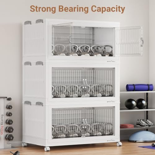 BROVIEW 600Qt Stackable Storage Bins with Lid for Home Dorm, 3Pack White