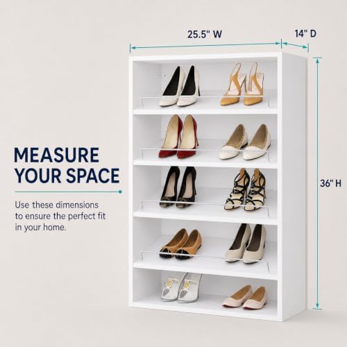 Wall-Mounted Wood Closet Shoe Organizer with Shelves, 25.5", White