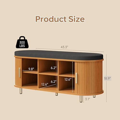 DHH 2-Tier Storage Bench,Wide Shoe Bench with Thickened Padded Seat Cushion, ...