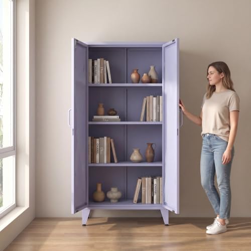 61" H Tall Lockable Steel Storage Cabinet with 2 Doors and 3 Adjustable ...