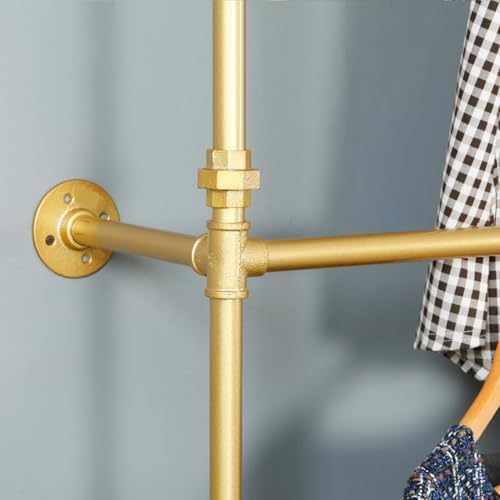 Modern Simple 2 Tier Metal and Wood Garment Rack,Industrial Pipe Double Hangi...