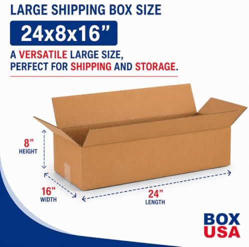 Box USA Shipping Boxes Large 24"L x 16"W x 8"H 20-Pack - Corru...