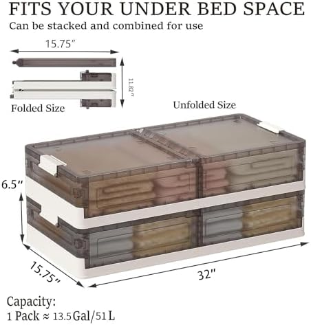 Under Bed Storage Containers, Stackable Under Bed Rolling Storage Plastic Con...