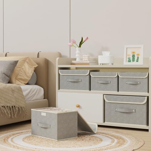 Foldable Fabric Storage Cubes with Lids,Grey 10.2x7.9x6.7in,5 Pack