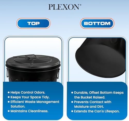 Plexon 20 Gallon Metal Trash Can with Lid Outdoor Large Trash Bin Steel Garbage Can for Garage Patio Farmhouse Bucket Bird Seed Storage Can Heavy Duty Round Container, Black