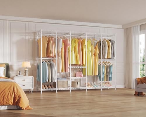 Higeego H5 Clothing Rack for Hanging Clothes, Heavy Duty Closet Rack, White