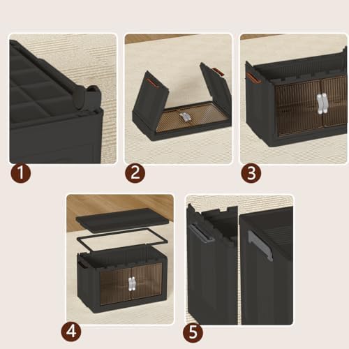 Collapsible Storage Bins with Lids and Front Doors, Heavy-Duty Stackable Plas...