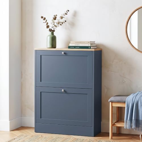 HOMCOM Shoe Storage Cabinet with 2 Flip Drawers, Entryway, Blue