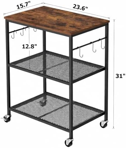 Homleke 3-Tier Rolling Kitchen Microwave Cart, Utility Cart