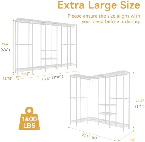 Higeego H5 Clothing Rack for Hanging Clothes, Heavy Duty Closet Rack, White