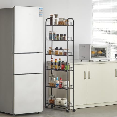6in 6 Tier Slim Rolling Storage Cart,Mobile Shelving Unit with Wheels