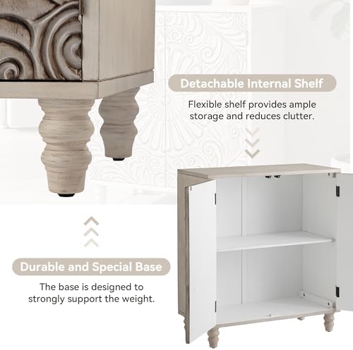 COSIEST Set of 3 32" Sideboard Cabinets, Push-to-Open, Gray Flower