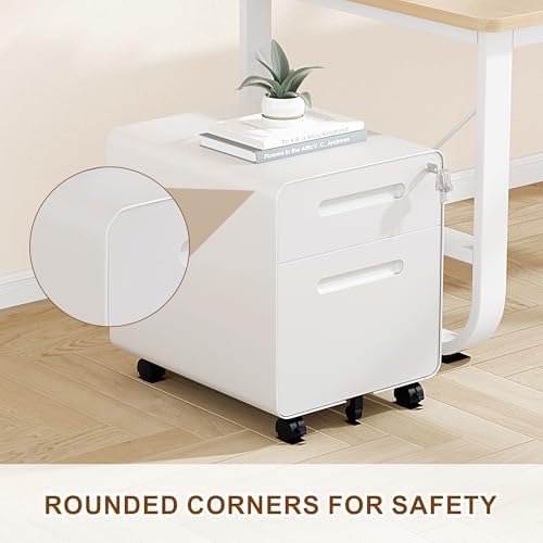 2 Drawer Mobile Low Profile File Cabinet with Lock and 4 Keys