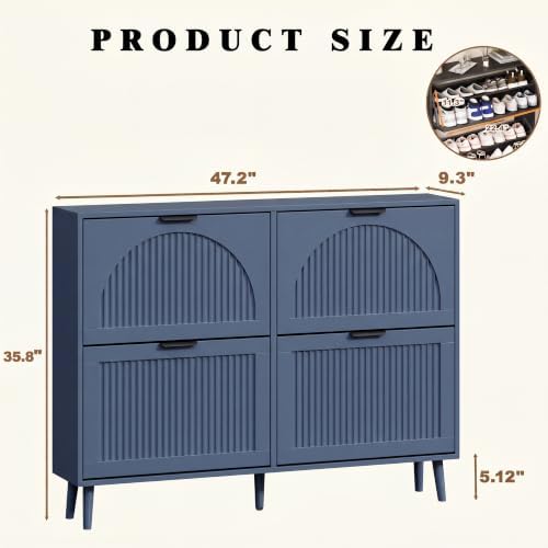 Shoe Storage Cabinet with 4 Flip Drawers, Narrow Wood Shoe Organizer Cabinet ...