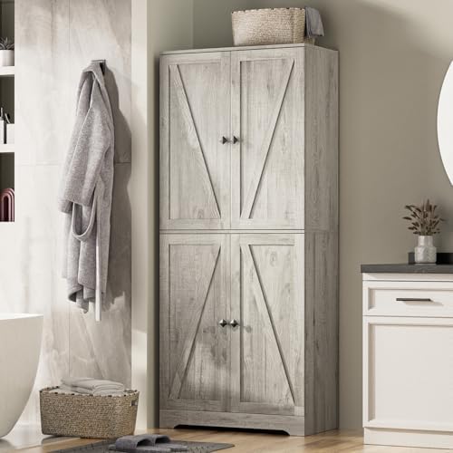 72" Tall Kitchen Pantry Cabinet/ Storage Cabinet with 4 Doors, 2PC, Grey