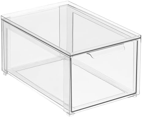 mDesign Plastic Stackable Bathroom Storage with Pull Out Bin Organizer Drawer...