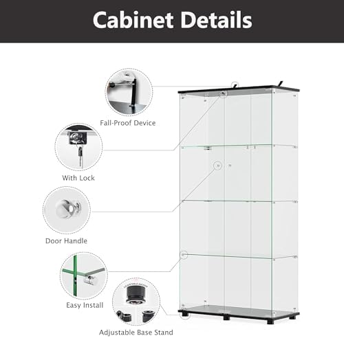 Modern 4-Tier Shelf Glass Curio Collection Display Case Cabinet with 2 Door i...