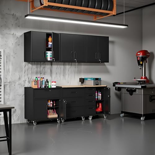 Garage Storage Cabinet System 6pcs Heavy Duty Workshop Set Wall Cabinet Locka...